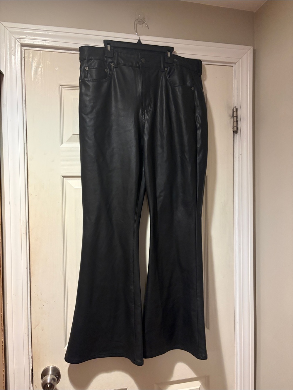 American Eagle Outfitters Faux Leather Boot Cut Pants in Black 16